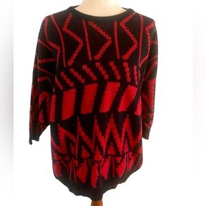 VTG 80's 90's Geometric Red Casual Slouchy Sweater Small Med Oversized